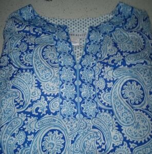 Gretchen Scott Blue Paisley Jersey Split Blouse, Size Small